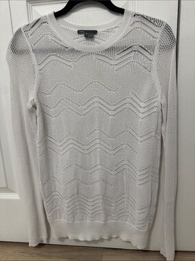 Vince White Openwork Chevron Knit Top